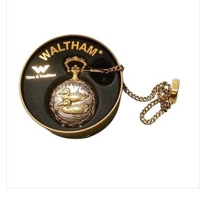 New In Box Waltham Ducks Theme Golden pocket watch Long Chain New In Box